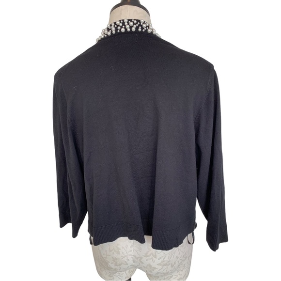 Calvin Klein Black Crop Open Cardigan  Sweater Pearl Collar & Trim  Size 1X - Picture 6 of 13
